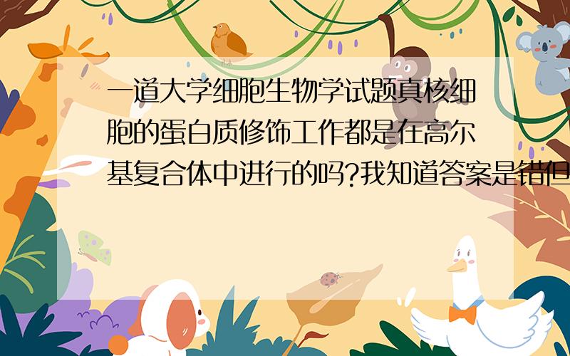 一道大学细胞生物学试题真核细胞的蛋白质修饰工作都是在高尔基复合体中进行的吗?我知道答案是错但是请给出原因,