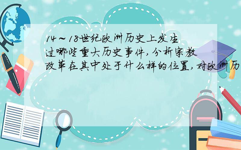 14～18世纪欧洲历史上发生过哪些重大历史事件,分析宗教改革在其中处于什么样的位置,对欧洲历史的发展有