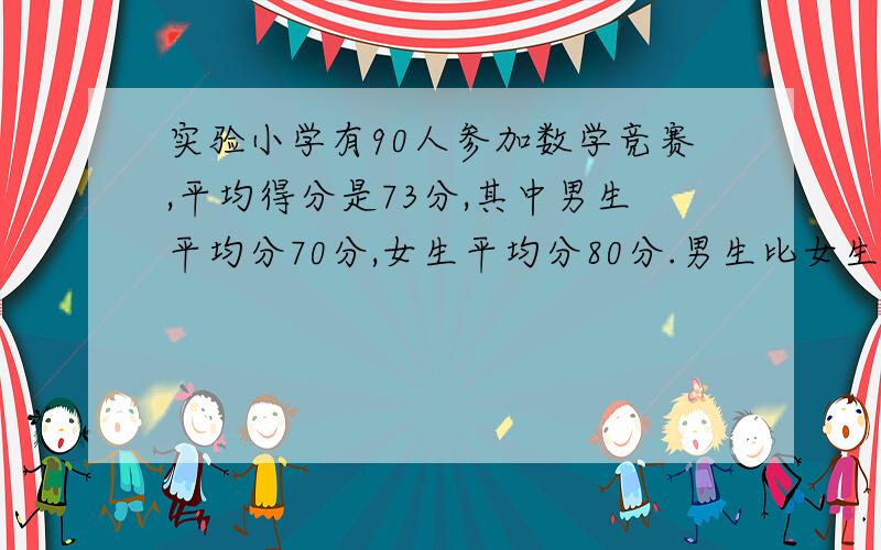 实验小学有90人参加数学竞赛,平均得分是73分,其中男生平均分70分,女生平均分80分.男生比女生多几人?