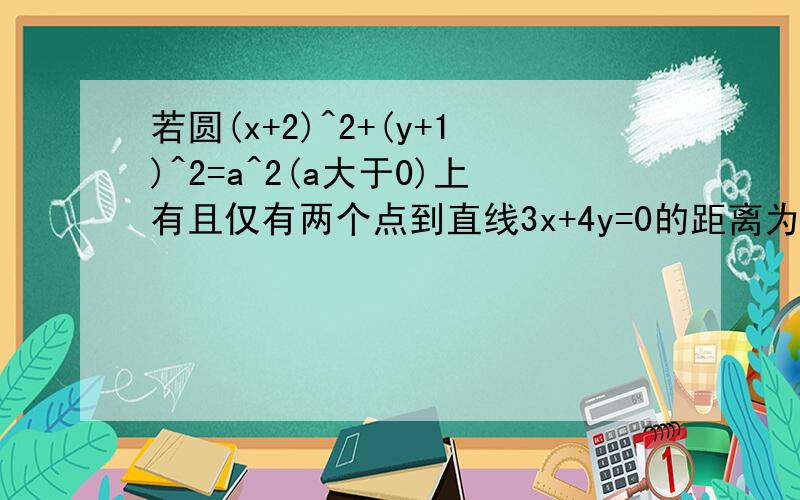 若圆(x+2)^2+(y+1)^2=a^2(a大于0)上有且仅有两个点到直线3x+4y=0的距离为1,则a的取值范围是__