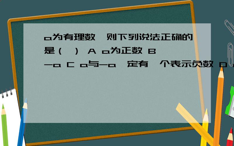 a为有理数,则下列说法正确的是（ ） A a为正数 B -a C a与-a一定有一个表示负数 D a与-a表示一对 相反数