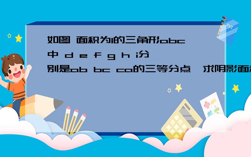 如图 面积为1的三角形abc中 d e f g h i分别是ab bc ca的三等分点,求阴影面积