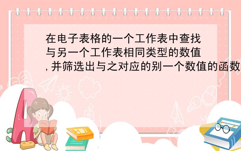 在电子表格的一个工作表中查找与另一个工作表相同类型的数值,并筛选出与之对应的别一个数值的函数!比如,表1:表2:如果表2中A列中的名字与表1中的名字有一样的,那么在表2的B列单元格中输