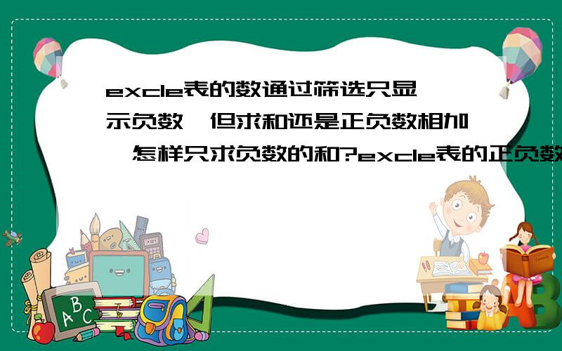 excle表的数通过筛选只显示负数,但求和还是正负数相加,怎样只求负数的和?excle表的正负数,通过筛选只显示负数,但求和还是正负数相加,怎样只求负数的和?