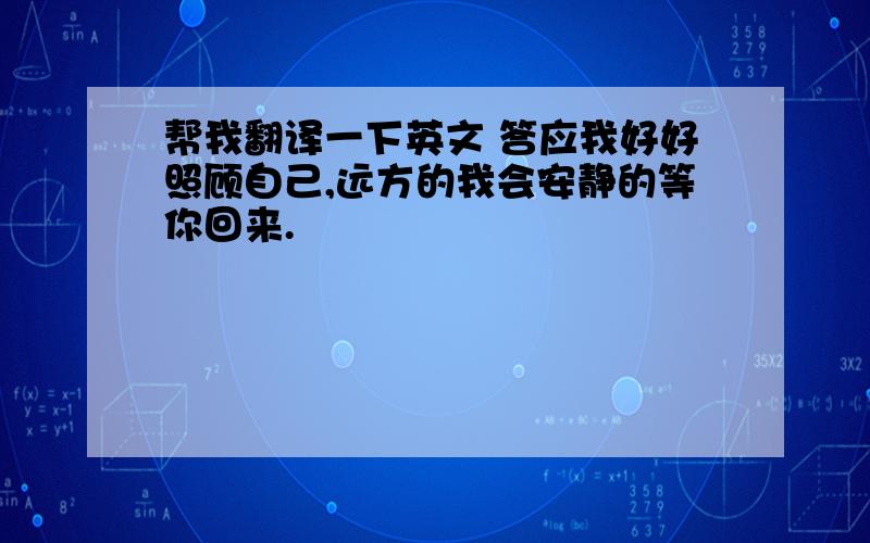 帮我翻译一下英文 答应我好好照顾自己,远方的我会安静的等你回来.