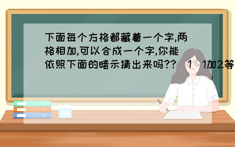 下面每个方格都藏着一个字,两格相加,可以合成一个字,你能依照下面的暗示猜出来吗??（1）1加2等于天气很好的意思．（2）2加3等于清晨的意思．（3）3加4等于很久以前的意思（4）4加5等于