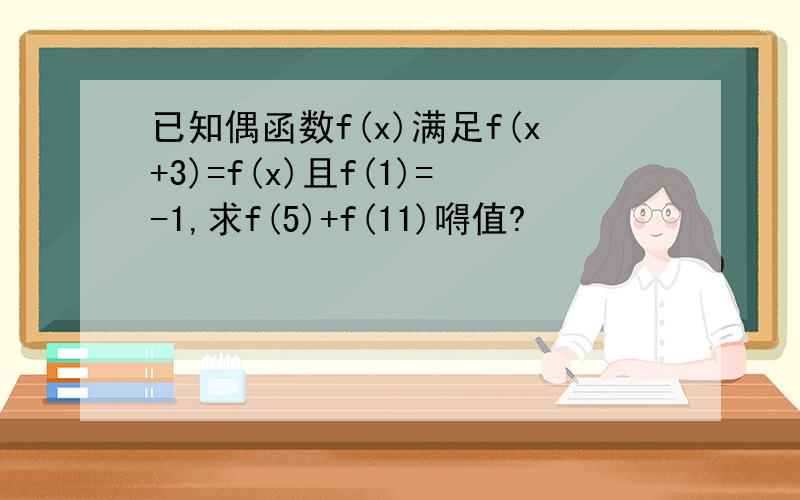 已知偶函数f(x)满足f(x+3)=f(x)且f(1)=-1,求f(5)+f(11)嘚值?