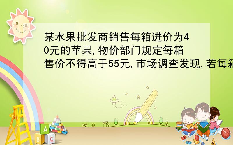 某水果批发商销售每箱进价为40元的苹果,物价部门规定每箱售价不得高于55元,市场调查发现,若每箱50元销售,平均每天销售50箱；价格提高1元,平均每天少销售3箱.（1）求平均每天销售量Y（箱