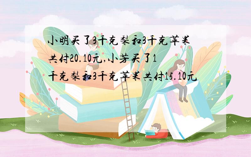 小明买了3千克梨和3千克苹果共付20.10元,小芳买了1千克梨和3千克苹果共付15.10元