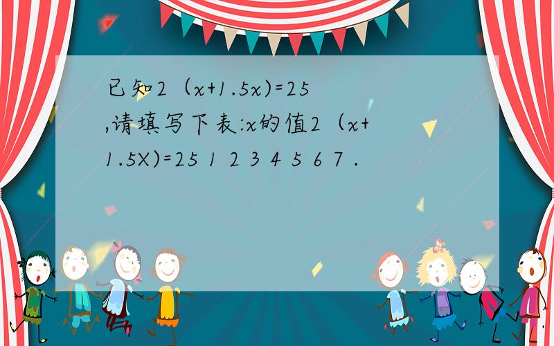 已知2（x+1.5x)=25,请填写下表:x的值2（x+1.5X)=25 1 2 3 4 5 6 7 .