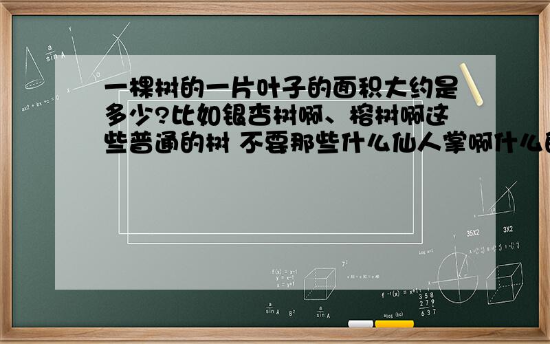 一棵树的一片叶子的面积大约是多少?比如银杏树啊、榕树啊这些普通的树 不要那些什么仙人掌啊什么的,那些例外