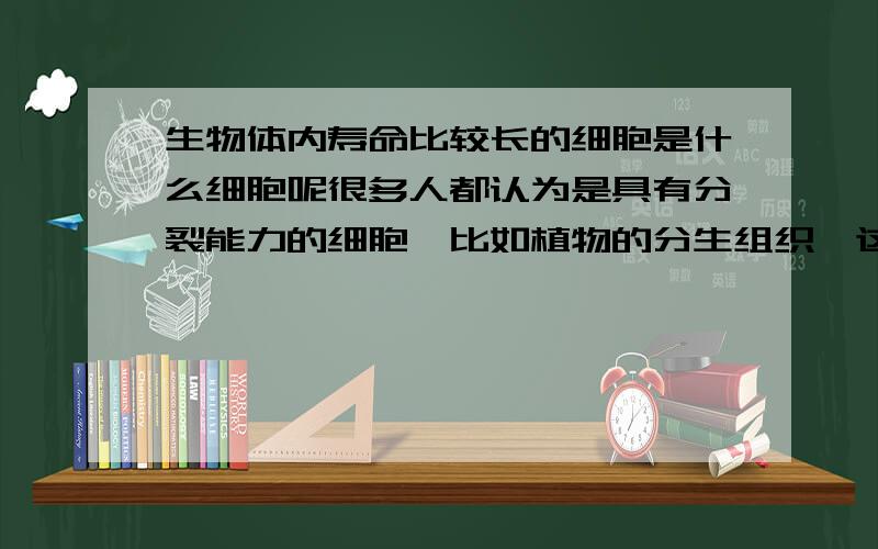 生物体内寿命比较长的细胞是什么细胞呢很多人都认为是具有分裂能力的细胞,比如植物的分生组织,这是为什么呢,难道一般情况下具有分生能力的细胞比不能分裂的细胞的寿命要长?