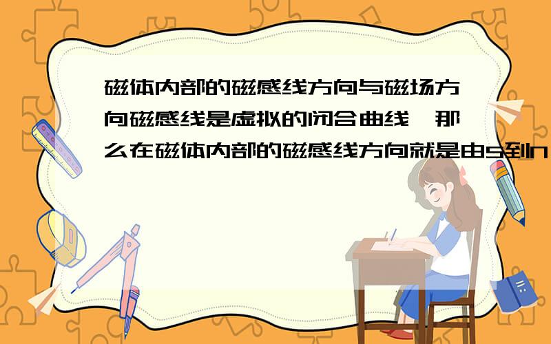 磁体内部的磁感线方向与磁场方向磁感线是虚拟的闭合曲线,那么在磁体内部的磁感线方向就是由S到N,此时如果小磁针放在通电螺线管内部,依然是小磁针的N指向螺线管的S.因为小磁针的北极