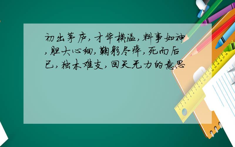 初出茅庐,才华横溢,料事如神,胆大心细,鞠躬尽瘁,死而后已,独木难支,回天无力的意思