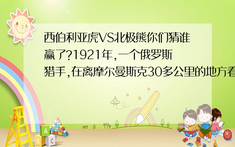 西伯利亚虎VS北极熊你们猜谁赢了?1921年,一个俄罗斯猎手,在离摩尔曼斯克30多公里的地方看见了人类有史以来最经典的动物大战,双方是世界上最强体重最大的猫科动物西伯利亚虎（东北虎）V