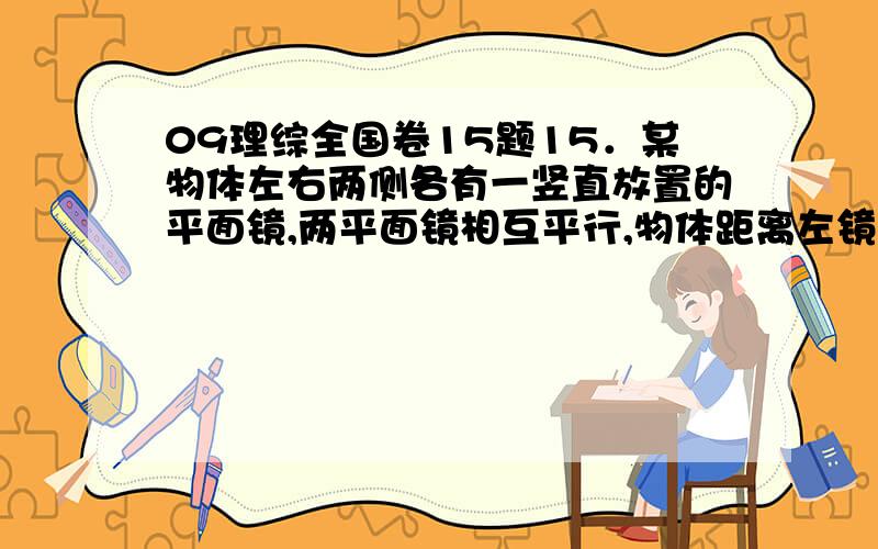 09理综全国卷15题15．某物体左右两侧各有一竖直放置的平面镜,两平面镜相互平行,物体距离左镜4 m,右镜8 m,如图所示.物体在左镜所成的像中从右向左数的第三个像与物体的距离是 A．24m B．32m