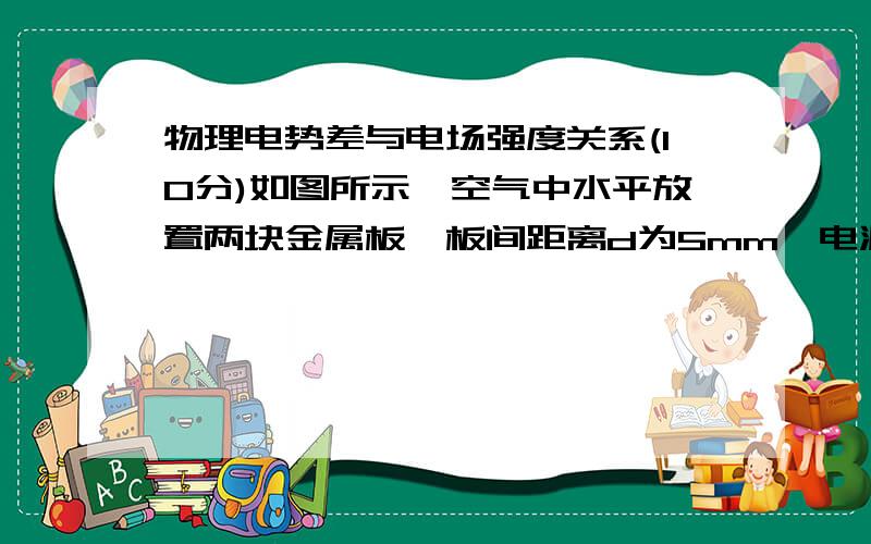 物理电势差与电场强度关系(10分)如图所示,空气中水平放置两块金属板,板间距离d为5mm,电源电压U为150 V.开关S最初断开,金属板不带电,极板中的油滴匀速下落,速度为ν0,然后闭合S,则油滴匀速上