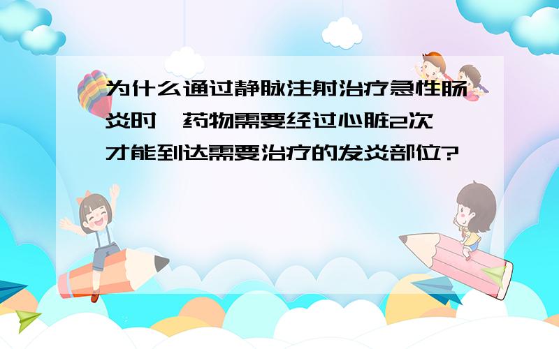 为什么通过静脉注射治疗急性肠炎时,药物需要经过心脏2次,才能到达需要治疗的发炎部位?