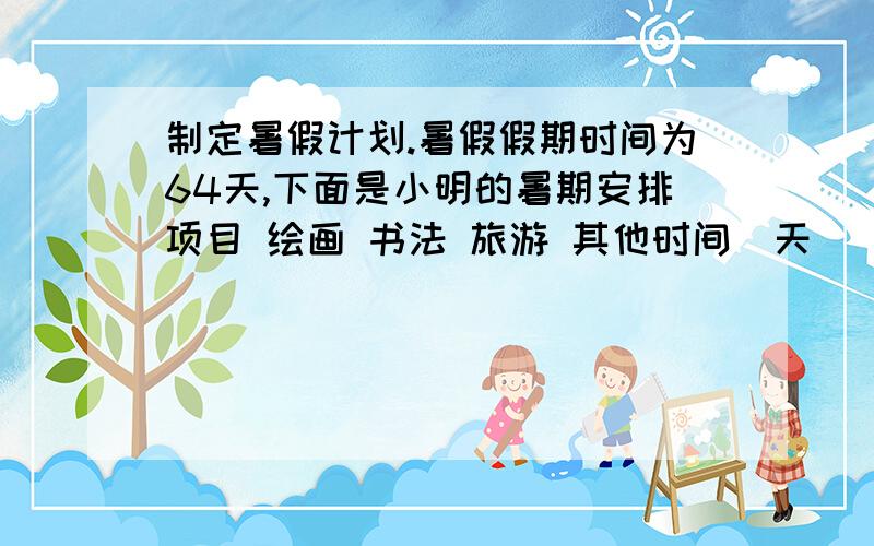 制定暑假计划.暑假假期时间为64天,下面是小明的暑期安排项目 绘画 书法 旅游 其他时间（天） 18 16 10 20（1）绘画、书法和旅游的天数各占假期总天数的几分之几?（2）学习绘画和书法的天