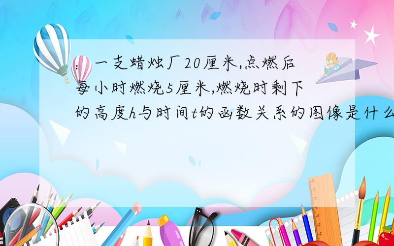 ：一支蜡烛厂20厘米,点燃后每小时燃烧5厘米,燃烧时剩下的高度h与时间t的函数关系的图像是什么