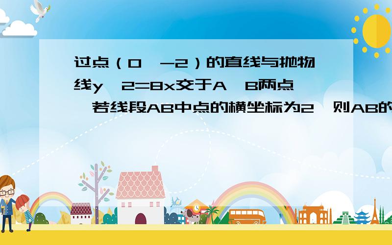 过点（0,-2）的直线与抛物线y^2=8x交于A,B两点,若线段AB中点的横坐标为2,则AB的绝对值等于则AB的绝对值等于2根号15怎么来的?