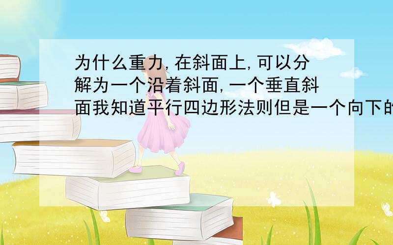 为什么重力,在斜面上,可以分解为一个沿着斜面,一个垂直斜面我知道平行四边形法则但是一个向下的力?怎么会产生其他方向的分力呢?应该是其他方向的力,可能有向下效果,向下的力,应该是