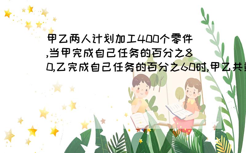 甲乙两人计划加工400个零件,当甲完成自己任务的百分之80,乙完成自己任务的百分之60时,甲乙共剩下15个零件没加工.原来两人各需加工多少个零件?用方程计算