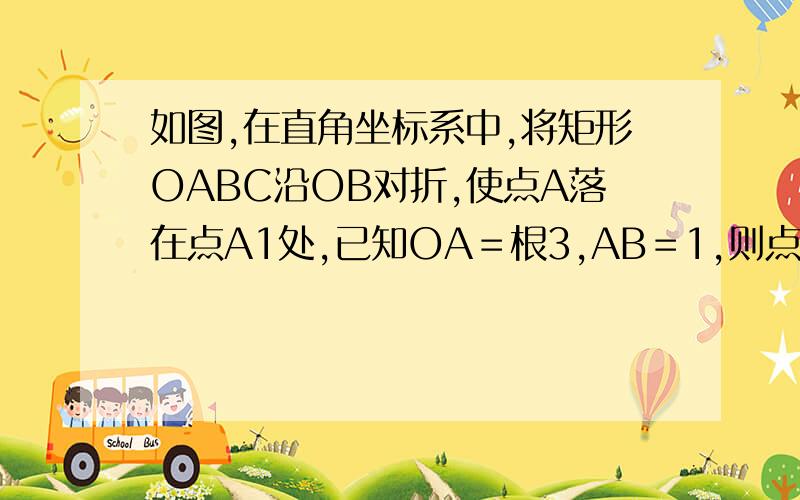 如图,在直角坐标系中,将矩形OABC沿OB对折,使点A落在点A1处,已知OA＝根3,AB＝1,则点A1的坐标是要求：有详细清晰地集合推理过程 并用初二所学知识作答（P.S我们数学老师太变态 100%速度追分、