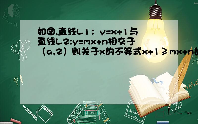 如图,直线L1：y=x+1与直线L2:y=mx+n相交于（a,2）则关于x的不等式x+1≥mx+n的解为?