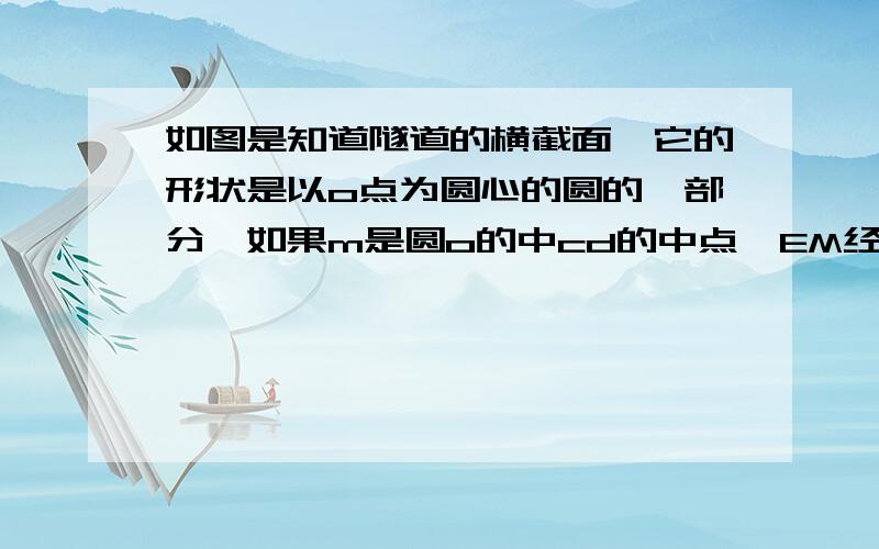 如图是知道隧道的横截面,它的形状是以o点为圆心的圆的一部分,如果m是圆o的中cd的中点,EM经过圆心o交圆于点E,并且CD=4,EM=6,求圆o的半径.