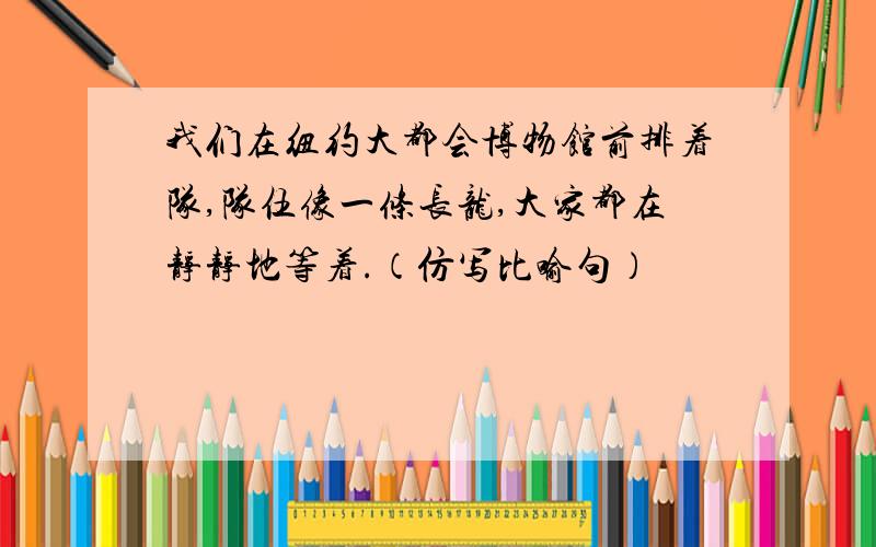 我们在纽约大都会博物馆前排着队,队伍像一条长龙,大家都在静静地等着.（仿写比喻句）