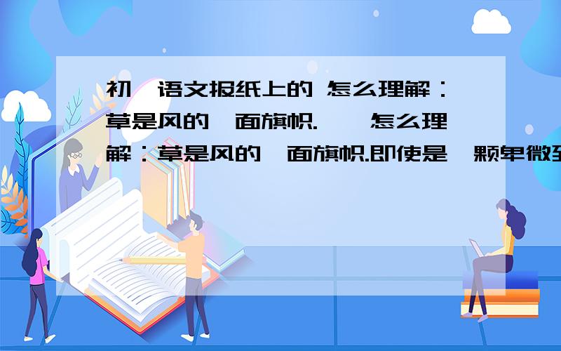 初一语文报纸上的 怎么理解：草是风的一面旗帜.……怎么理解：草是风的一面旗帜.即使是一颗卑微到近乎渺小的小草,也不会孤单,因为它有自己的使命,那就是：等待春天,为风铺开一面绿色