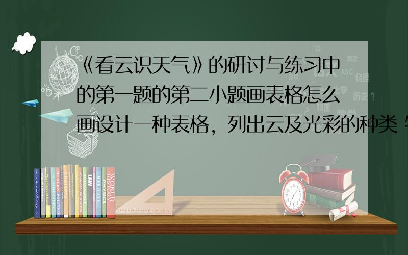 《看云识天气》的研讨与练习中的第一题的第二小题画表格怎么画设计一种表格，列出云及光彩的种类 特征和它们预示的天气情况。