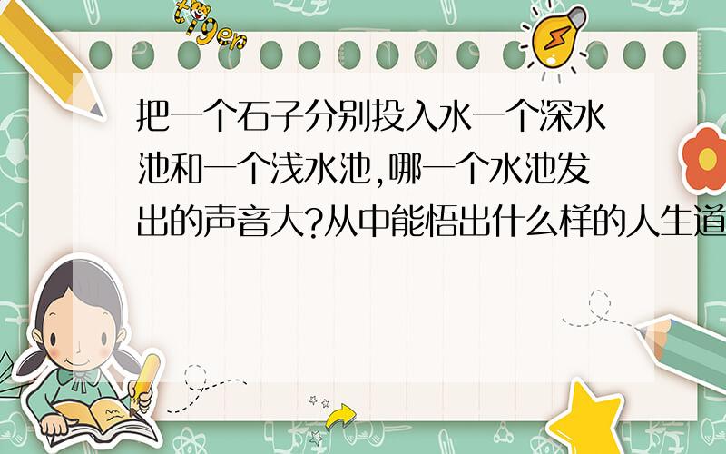 把一个石子分别投入水一个深水池和一个浅水池,哪一个水池发出的声音大?从中能悟出什么样的人生道理