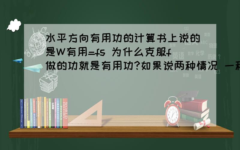 水平方向有用功的计算书上说的是W有用=fs 为什么克服f做的功就是有用功?如果说两种情况 一种是匀直的时候 F拉=f W总=FS W有用=fs W总跟W有用相等吗?如果拉力大于f的话 那么F拉克服f做功 W有