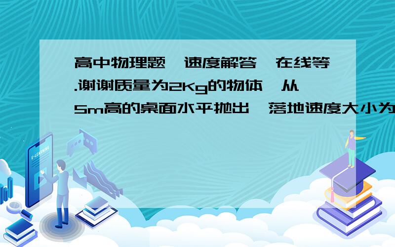 高中物理题,速度解答,在线等.谢谢质量为2Kg的物体,从5m高的桌面水平抛出,落地速度大小为15m/s,不计空气阻力,g取10m/s（10米每s的平方）,求：（1）物体落地时的动能；（2）物体离开桌面边缘