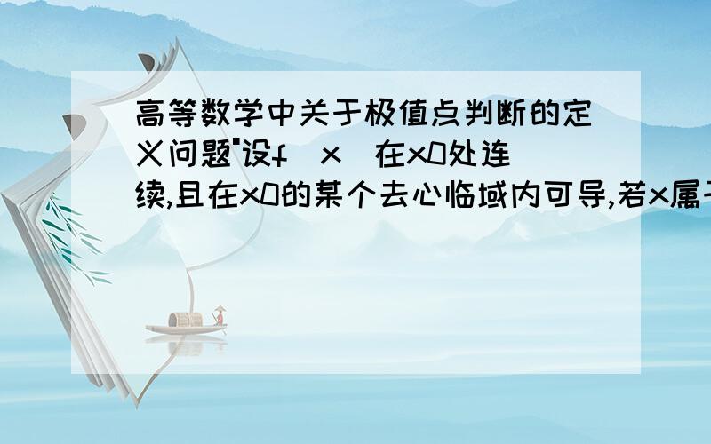 高等数学中关于极值点判断的定义问题