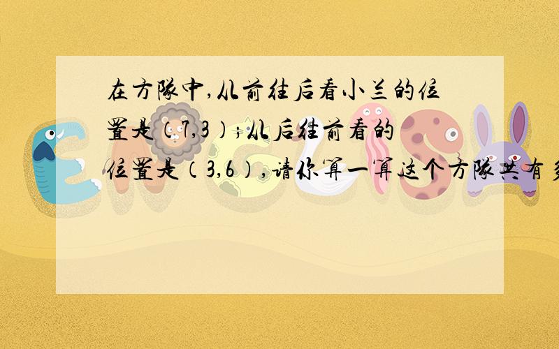 在方队中,从前往后看小兰的位置是（7,3）;从后往前看的位置是（3,6）,请你算一算这个方队共有多少人马上要用,快点