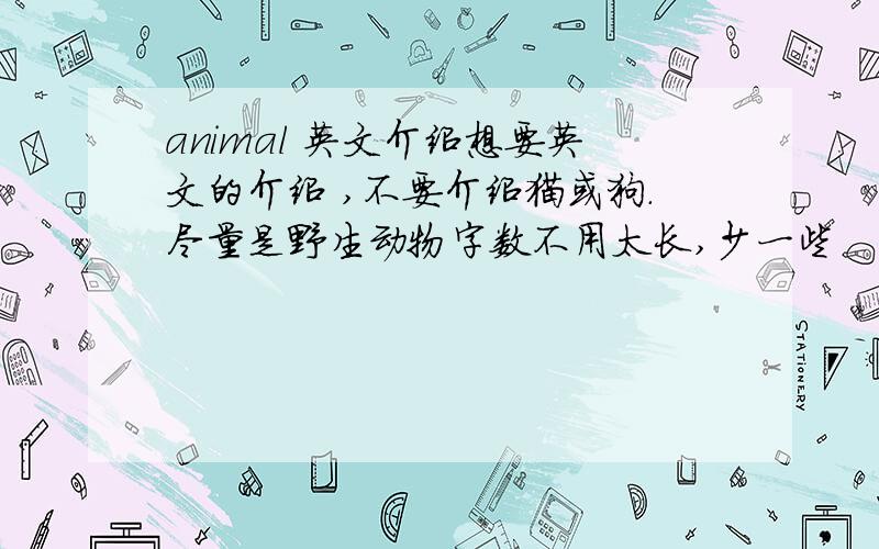 animal 英文介绍想要英文的介绍 ,不要介绍猫或狗.尽量是野生动物字数不用太长,少一些