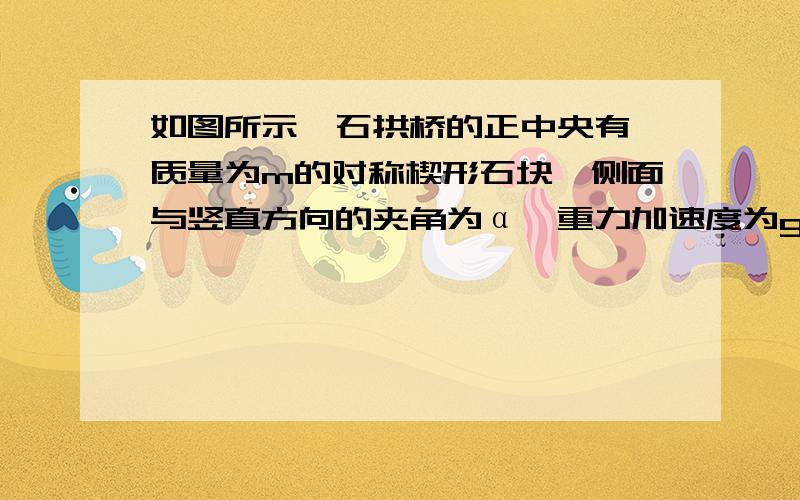 如图所示,石拱桥的正中央有一质量为m的对称楔形石块,侧面与竖直方向的夹角为α,重力加速度为g,若接触面间的摩擦力忽略不计,旵石块侧面所受弹力的大小为?就是单选第一题,是今年江苏的