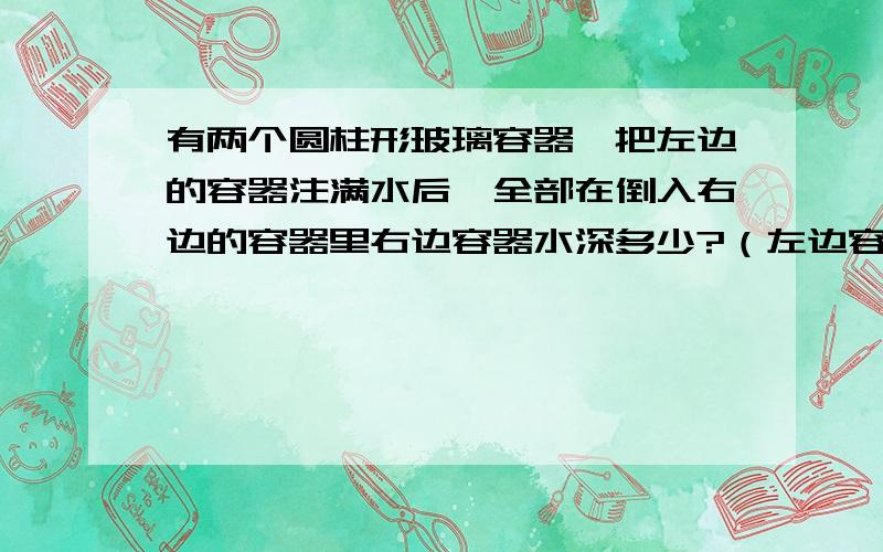 有两个圆柱形玻璃容器,把左边的容器注满水后,全部在倒入右边的容器里右边容器水深多少?（左边容器底面直径8厘米高16厘米 右边底面直径为10厘米高16厘米）高是16厘米，两个都是