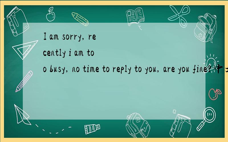 I am sorry, recently i am too busy, no time to reply to you, are you fine?中文是什么意思