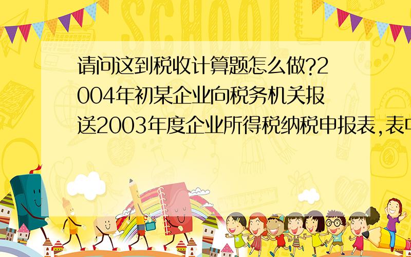 请问这到税收计算题怎么做?2004年初某企业向税务机关报送2003年度企业所得税纳税申报表,表中填报的产品销售收入700万元,减除成本、费用、税金后,利润总额为-15万元,应纳税所得额为-15万元