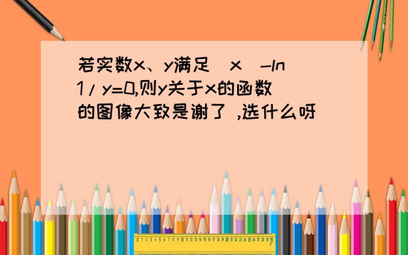 若实数x、y满足|x|-ln1/y=0,则y关于x的函数的图像大致是谢了 ,选什么呀