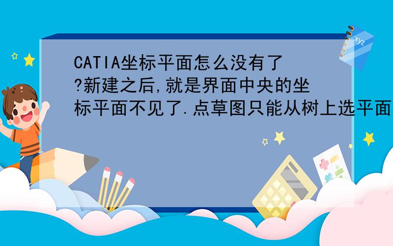 CATIA坐标平面怎么没有了?新建之后,就是界面中央的坐标平面不见了.点草图只能从树上选平面,但是之后连线都画不上,真头疼.