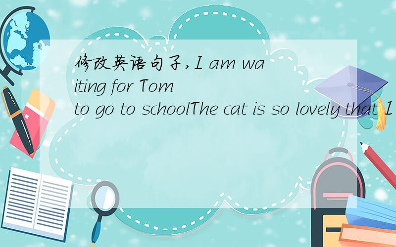 修改英语句子,I am waiting for Tom to go to schoolThe cat is so lovely that I want touch itIt such a beautiful cat that I want to feed it You should to compear tow products before you buy itI want to buy it at the lowest priceI want to buy it wi