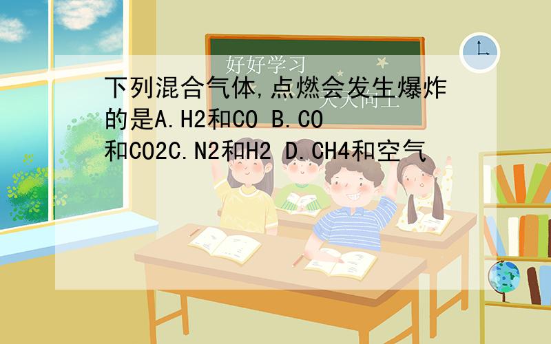 下列混合气体,点燃会发生爆炸的是A.H2和CO B.CO和CO2C.N2和H2 D.CH4和空气