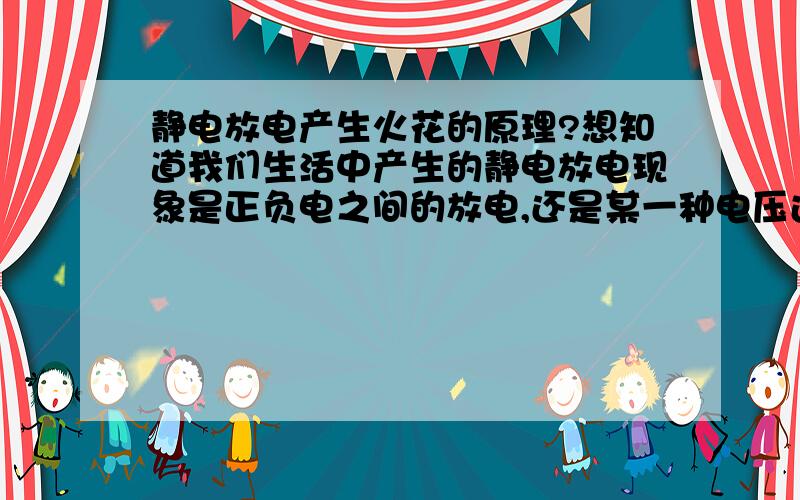 静电放电产生火花的原理?想知道我们生活中产生的静电放电现象是正负电之间的放电,还是某一种电压过高而放的电?回答简单明了.别复制一大堆来.