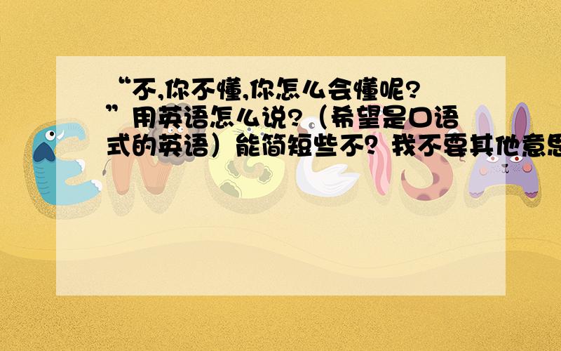 “不,你不懂,你怎么会懂呢?”用英语怎么说?（希望是口语式的英语）能简短些不？我不要其他意思的。