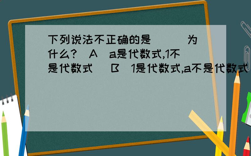 下列说法不正确的是（ ） 为什么?(A）a是代数式,1不是代数式 （B）1是代数式,a不是代数式 接下（C）1和a都不是代数式 （D）m与n的2倍